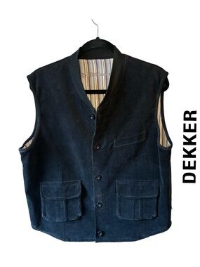 Dekker of London Men's Black Corduroy Utility Vest with Contrasting Lining